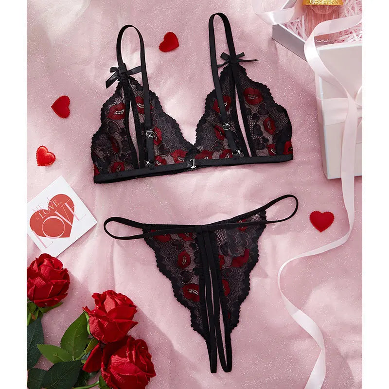 Open Bust Bra And Thong Set 2 Piece Women Lingerie Set Lace Underwear Bralette Bras Matching Seamless Panty Set Intimates