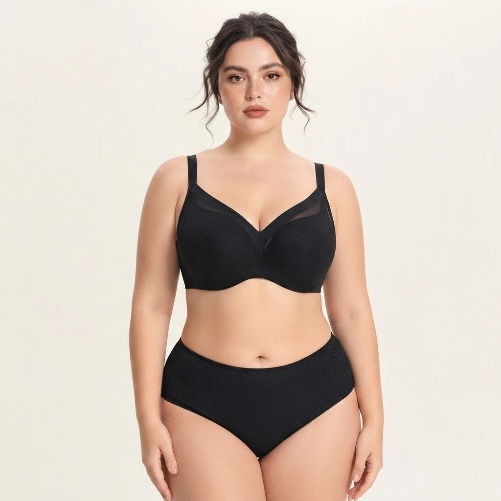 Minimizer Bra Panty Set D/E/F/G/H/I Cup Invisible Under Clothes Side Fat Control Breathable Plus Size Underwear For Full Figure