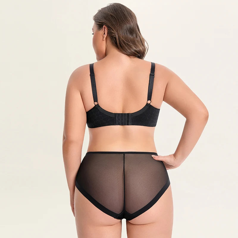 Minimizer Bra Panty Set D/E/F/G/H/I Cup Invisible Under Clothes Side Fat Control Breathable Plus Size Underwear For Full Figure