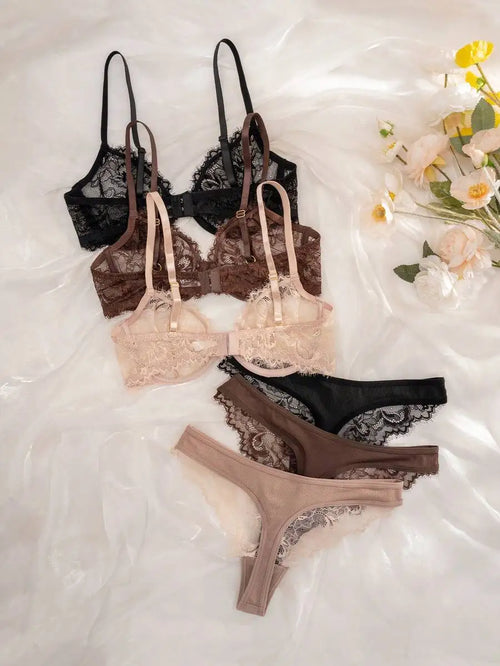 6-Piece Women’s Lace Soft Cup Underwire Bra Set With Matching Panties