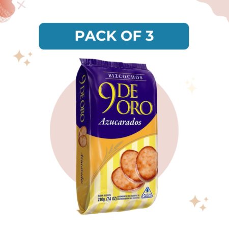 9 de Oro Biscuits with Sprinkled Sugar Bizcochos con Azúcar Traditional, 210 g / 7.4 oz (Pack of 3)
