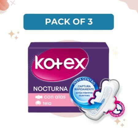 Kotex Toallitas Nocturnas Extra Soft Feminine Pads with Wings Long Overnight Pads, 8 count (Pack of 3)