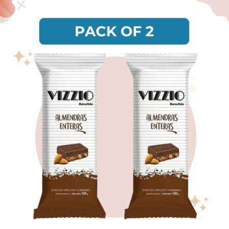 Vizzio by Bonafide Tableta Chocolate con Almendras Almonds with Milk Chocolate Coating Bar pack of 2