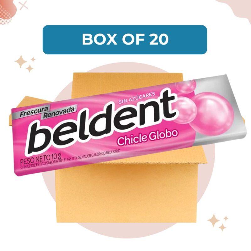 Beldent Chicle Globo Tutti-Frutti Bubblegum with Fresh Sparks - No Sugar Added, 10 g / 0.35 oz (Box of 20)