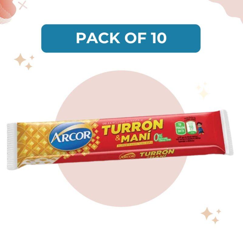 TURRÓN & MANÍ ARCOR BAR WITH HARD PEANUT CREAM AND BISCUIT, 27 G (PACK OF 10)